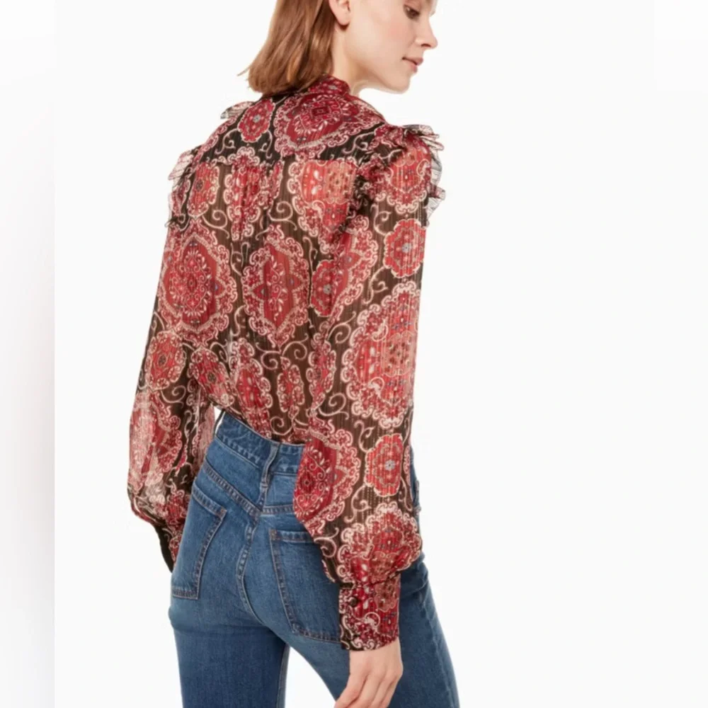 Kate Spade Medallion Metallic Silk Patterned Blouse Size Large